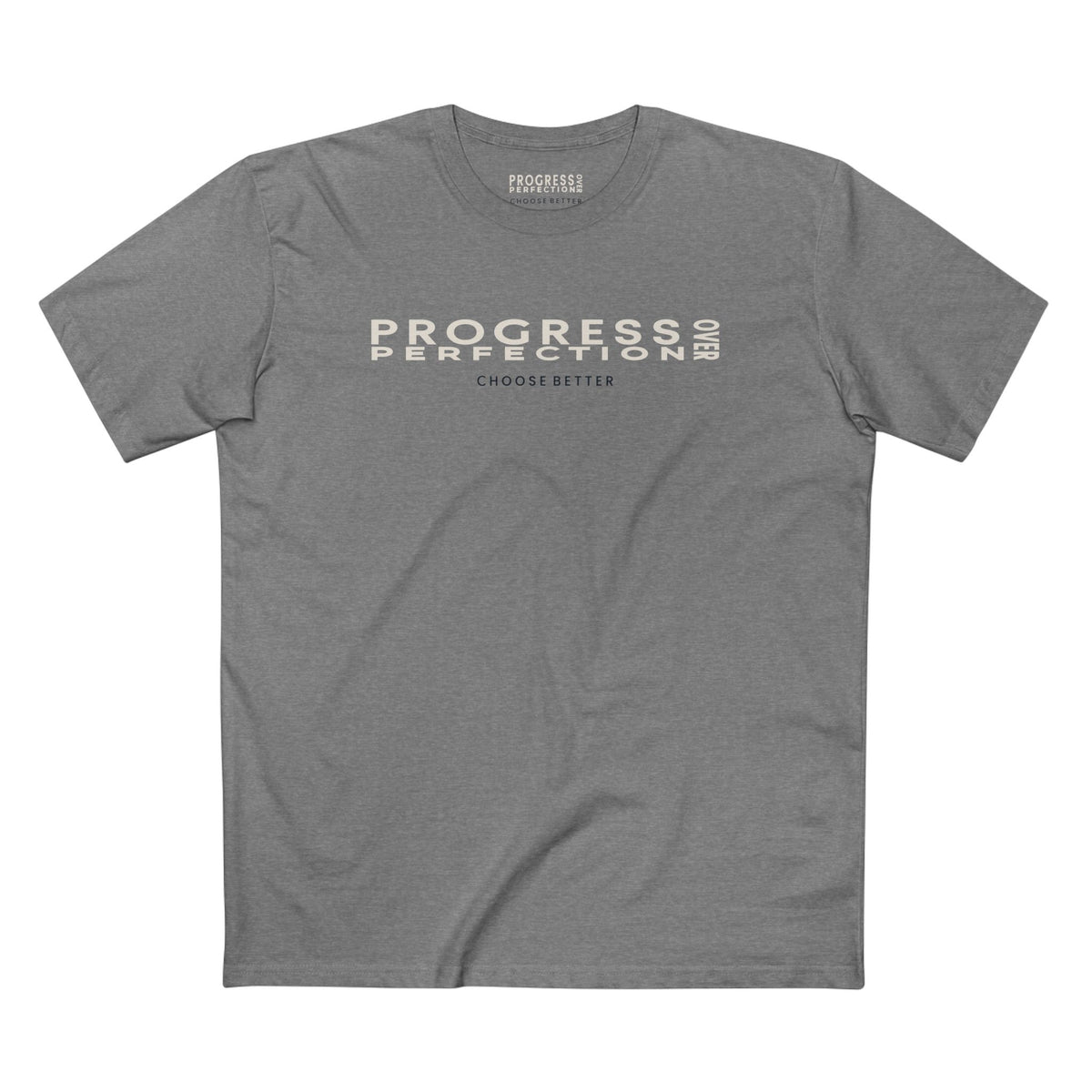 PROGRESS OVER PERFECTION PANORAMIC PREMIUM T-SHIRT in Heather Gray