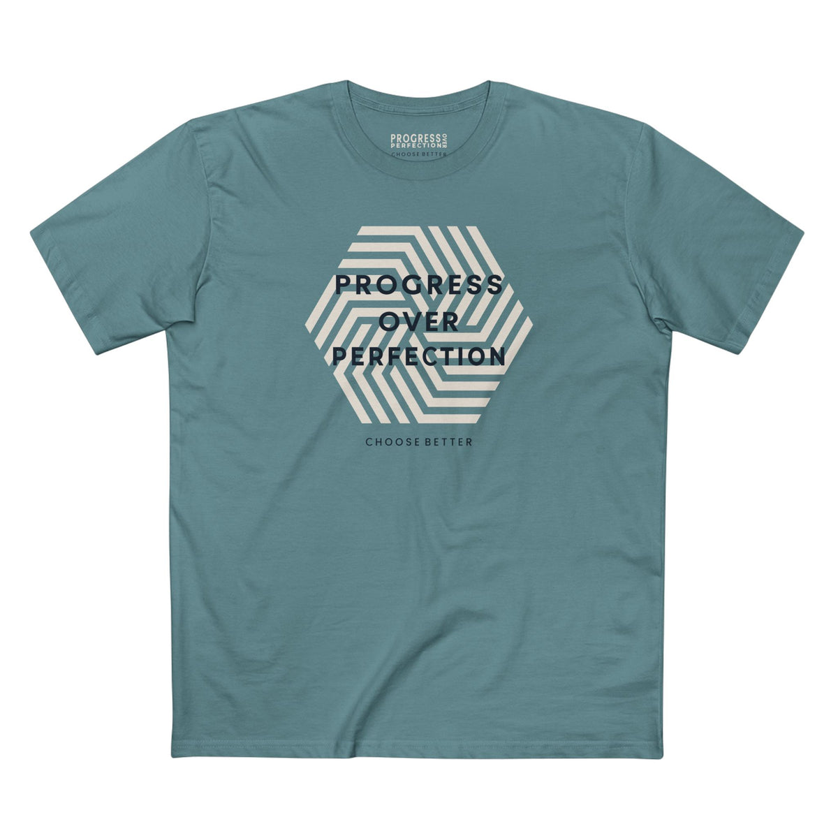 PROGRESS OVER PERFECTION BESPOKE PREMIUM T-SHIRT in Slate Blue