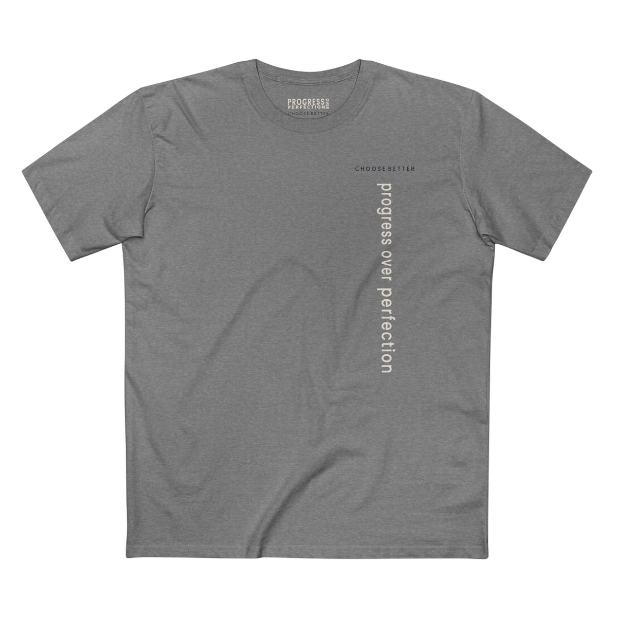 PROGRESS OVER PERFECTION VERTICAL STREAM PREMIUM T-SHIRT in Heather Gray
