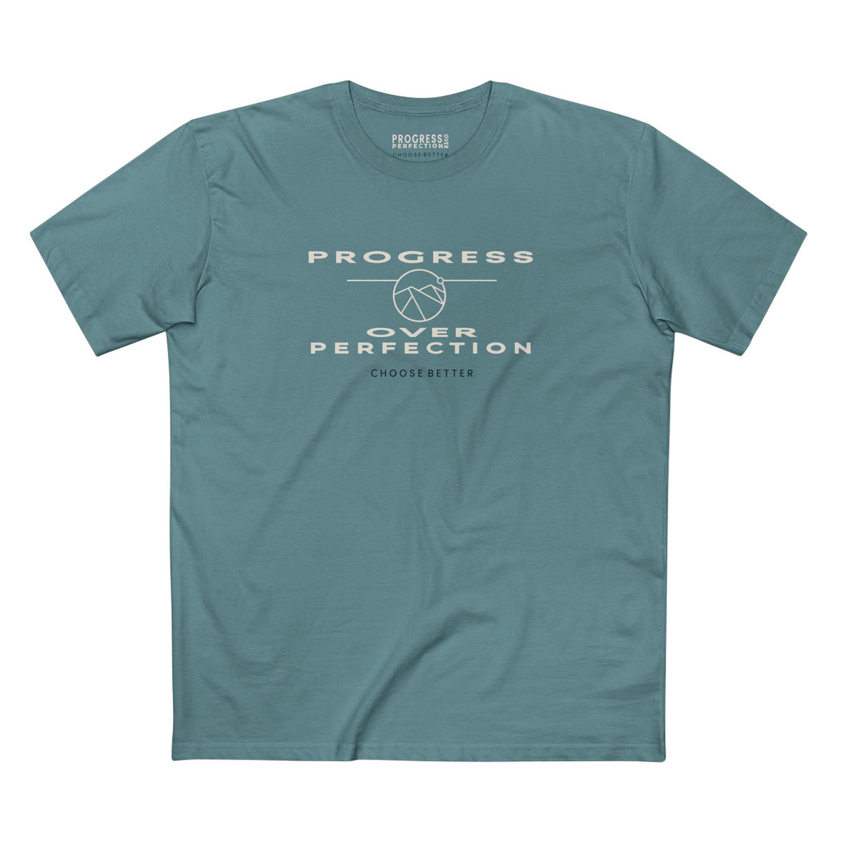 PROGRESS OVER PERFECTION EMBLEM PREMIUM T-SHIRT in Slate Blue