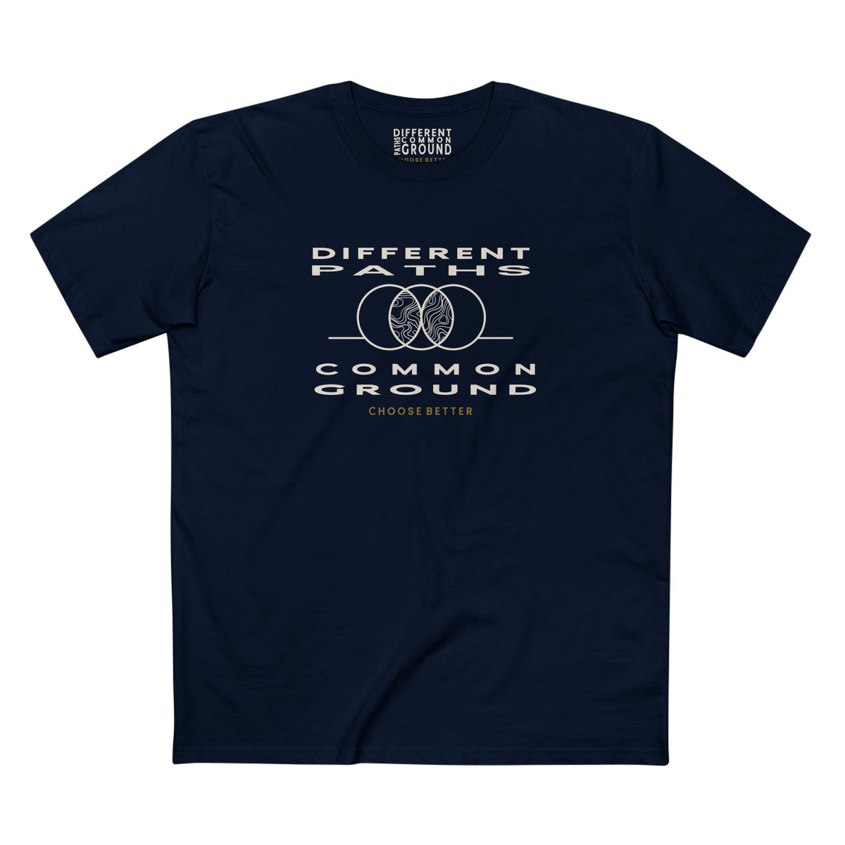 DIFFERENT PATHS COMMON GROUND EMBLEM PREMIUM T-SHIRT in Midnight Navy