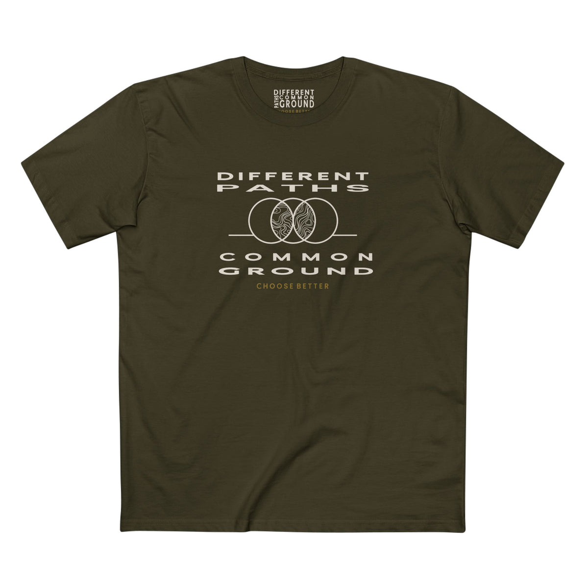 DIFFERENT PATHS COMMON GROUND EMBLEM PREMIUM T-SHIRT in Army