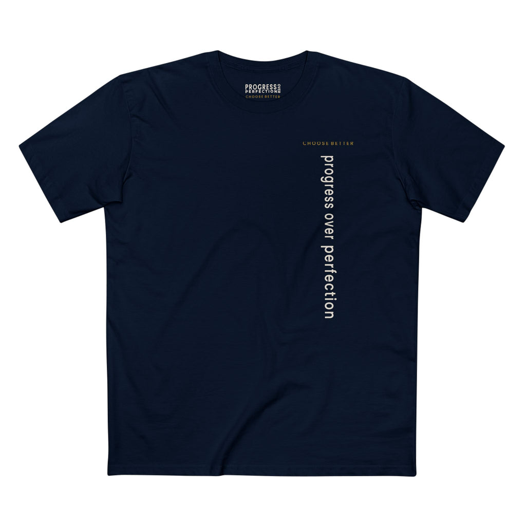 PROGRESS OVER PERFECTION VERTICAL STREAM PREMIUM T-SHIRT in Midnight Navy