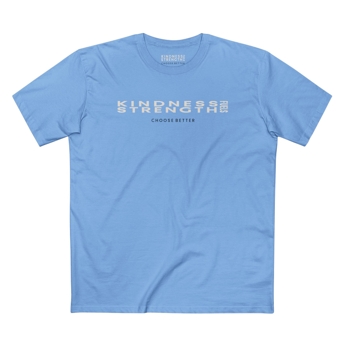 KINDNESS FUELS STRENGTH PANORAMIC PREMIUM T-SHIRT in Carolina Blue