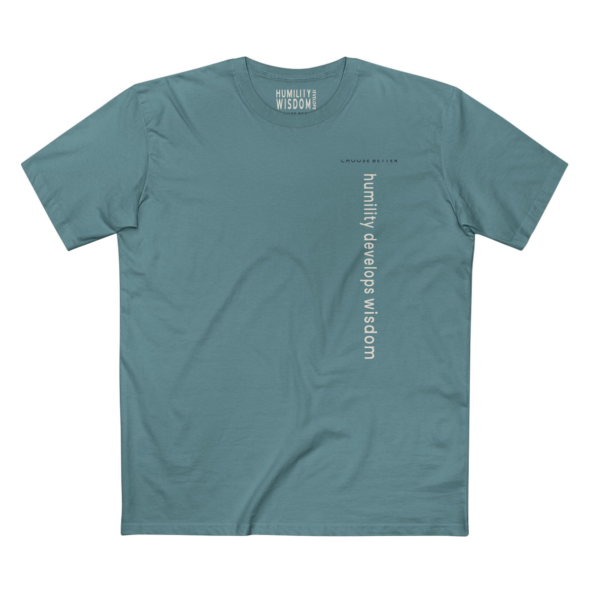 HUMILITY DEVELOPS WISDOM VERTICAL STREAM PREMIUM T-SHIRT in Slate Blue