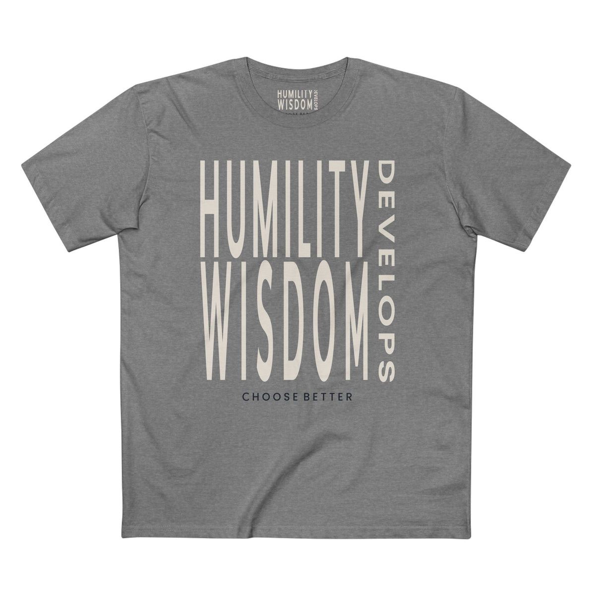 HUMILITY DEVELOPS WISDOM BOLD PREMIUM T-SHIRT in Heather Gray