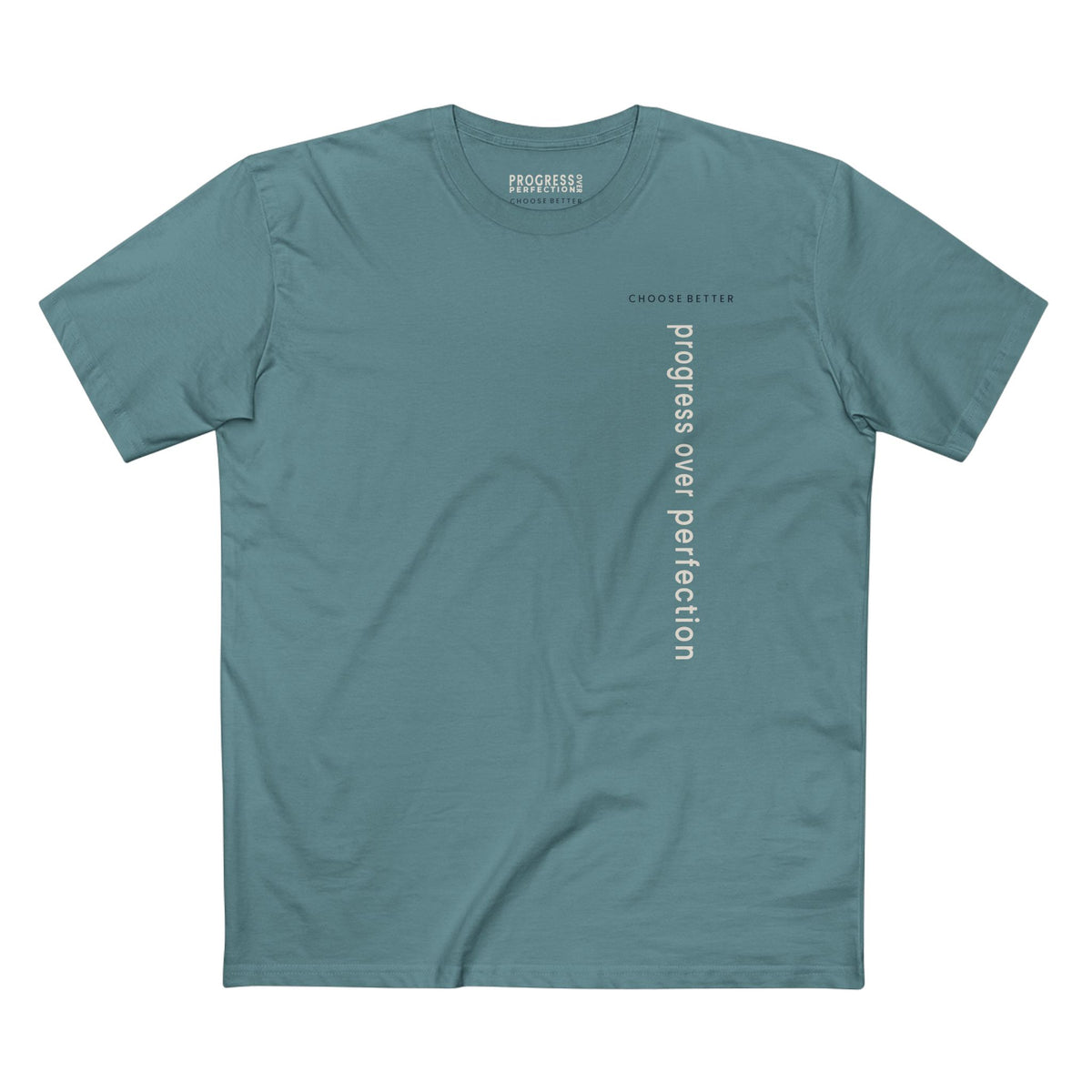 PROGRESS OVER PERFECTION VERTICAL STREAM PREMIUM T-SHIRT in Slate Blue
