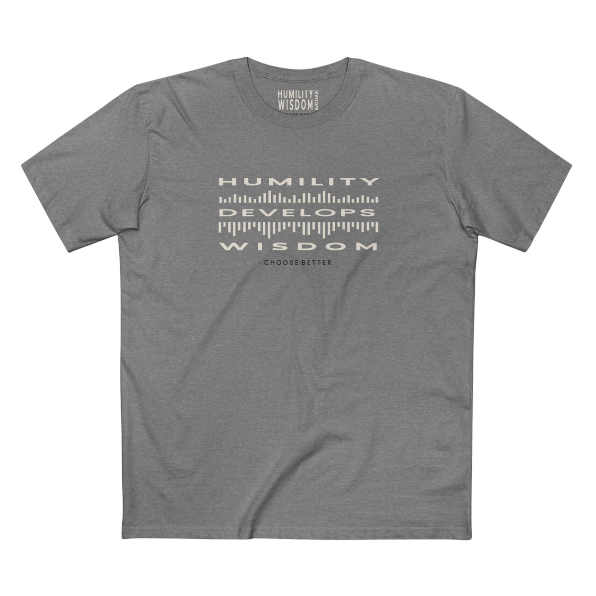 HUMILITY DEVELOPS WISDOM EMBLEM PREMIUM T-SHIRT in Heather Gray