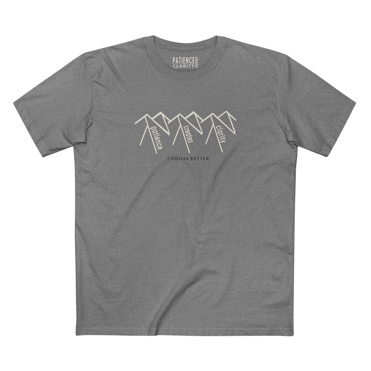 PATIENCE CREATES CLARITY EMBLEM PREMIUM T-SHIRT in Heather Gray