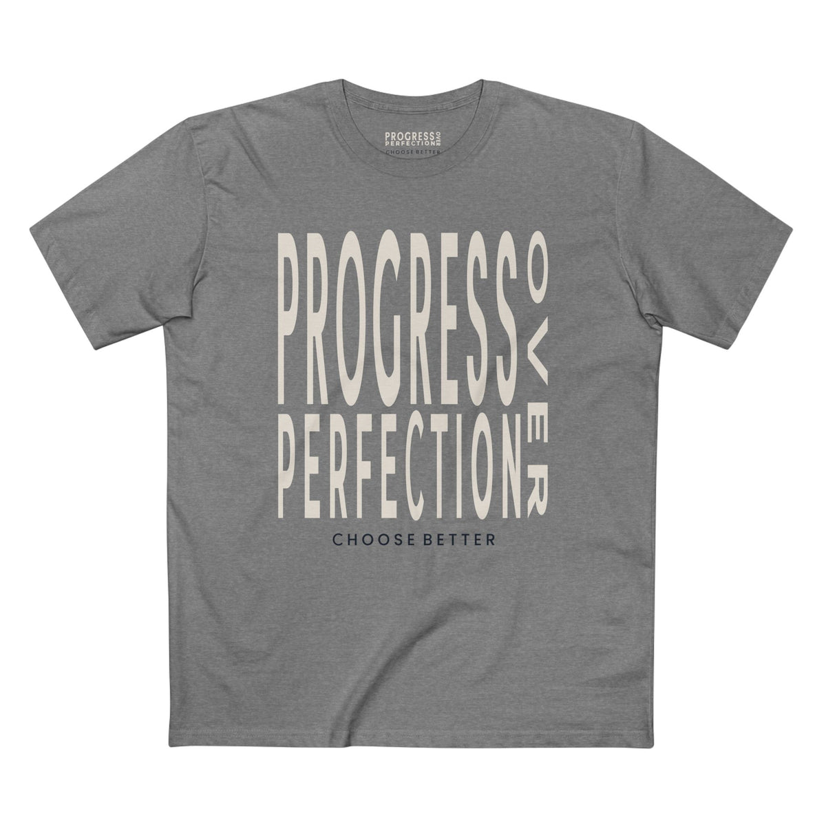 PROGRESS OVER PERFECTION BOLD PREMIUM T-SHIRT in Heather Gray