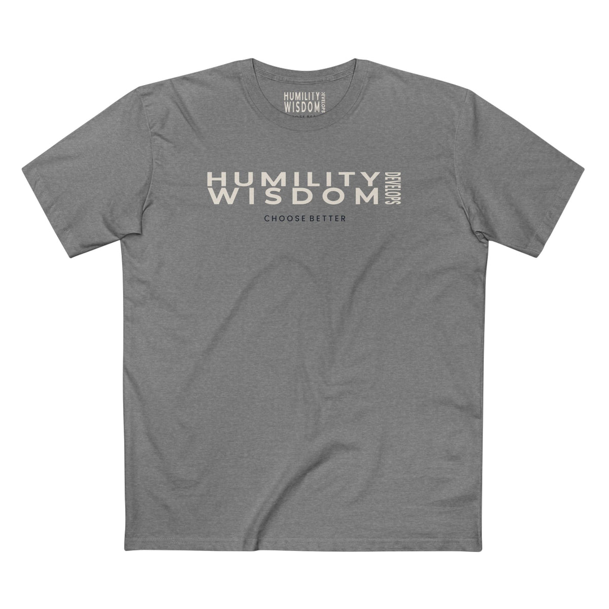 HUMILITY DEVELOPS WISDOM PANORAMIC PREMIUM T-SHIRT in Heather Gray