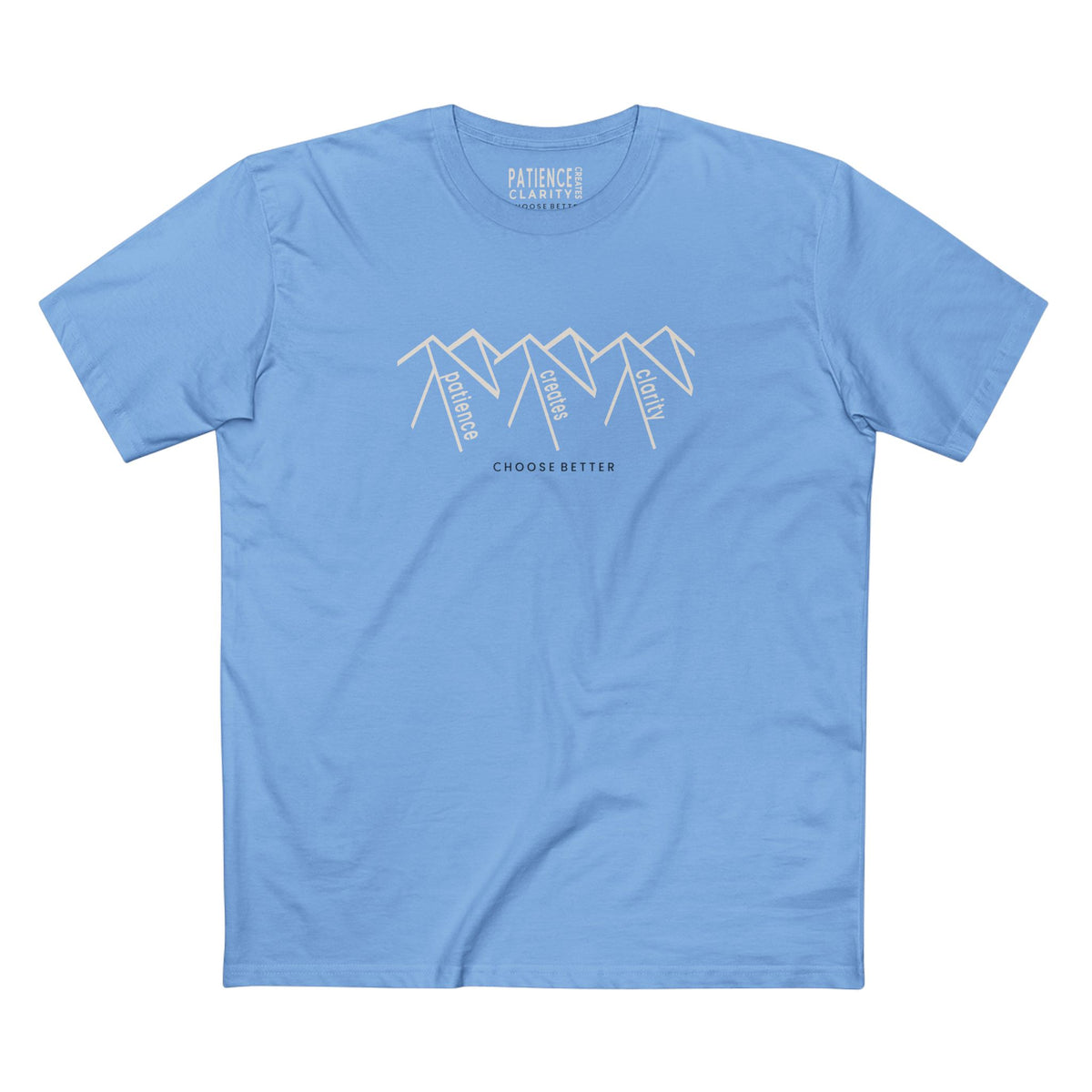 PATIENCE CREATES CLARITY EMBLEM PREMIUM T-SHIRT in Carolina Blue