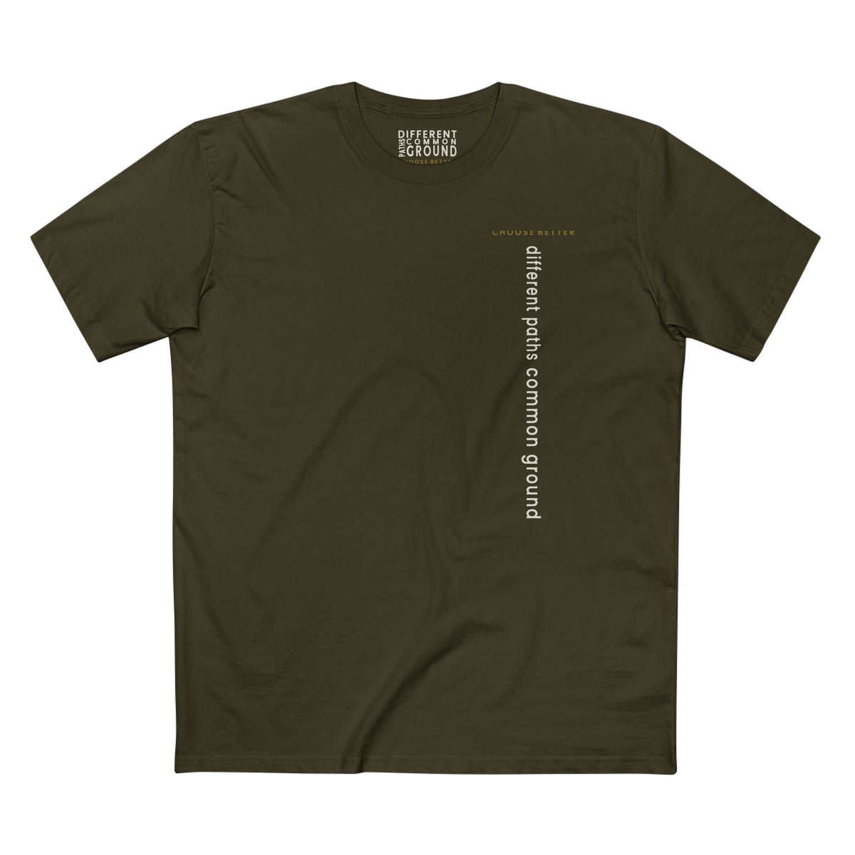 DIFFERENT PATHS COMMON GROUND VERTICAL STREAM PREMIUM T-SHIRT in Army