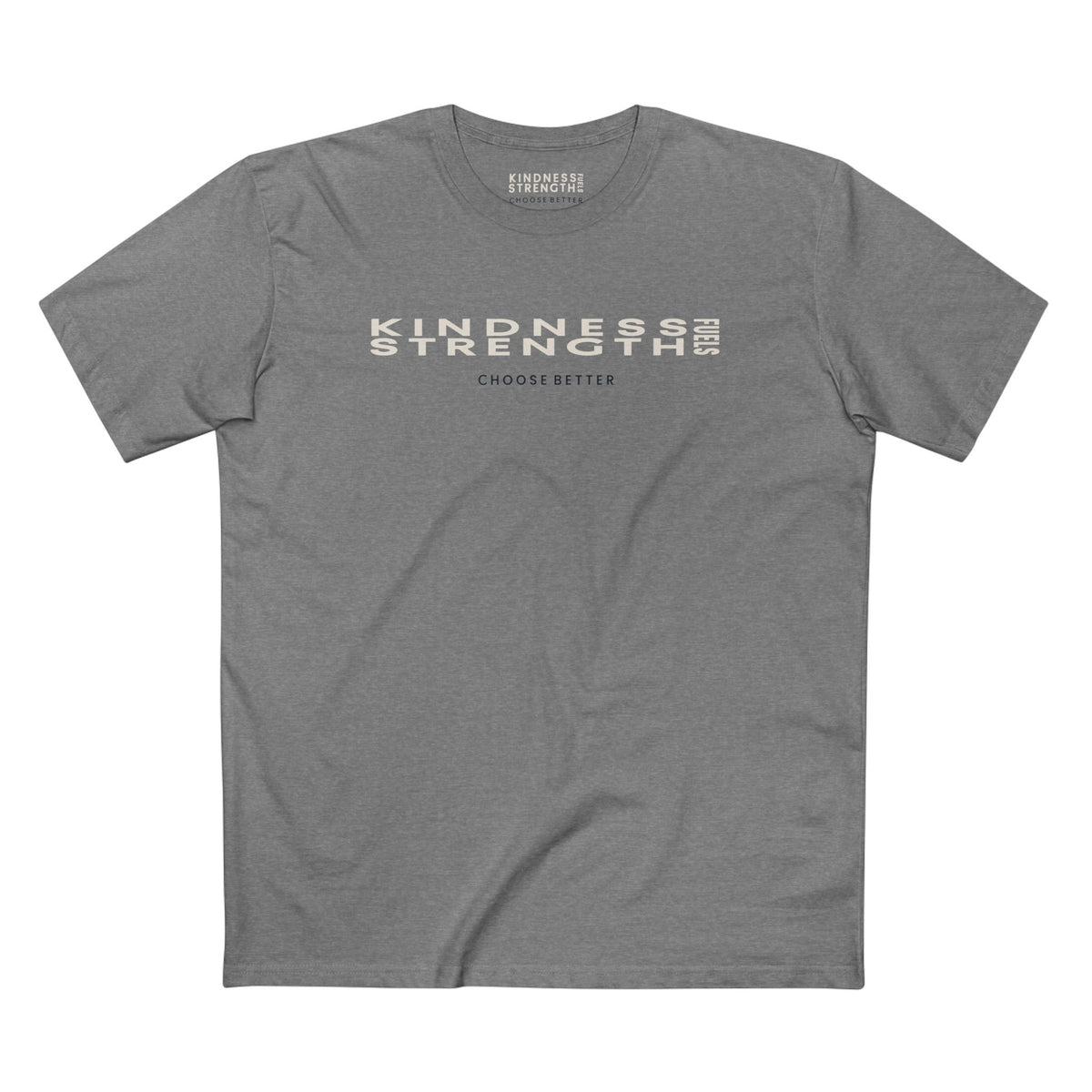 KINDNESS FUELS STRENGTH PANORAMIC PREMIUM T-SHIRT in Heather Gray