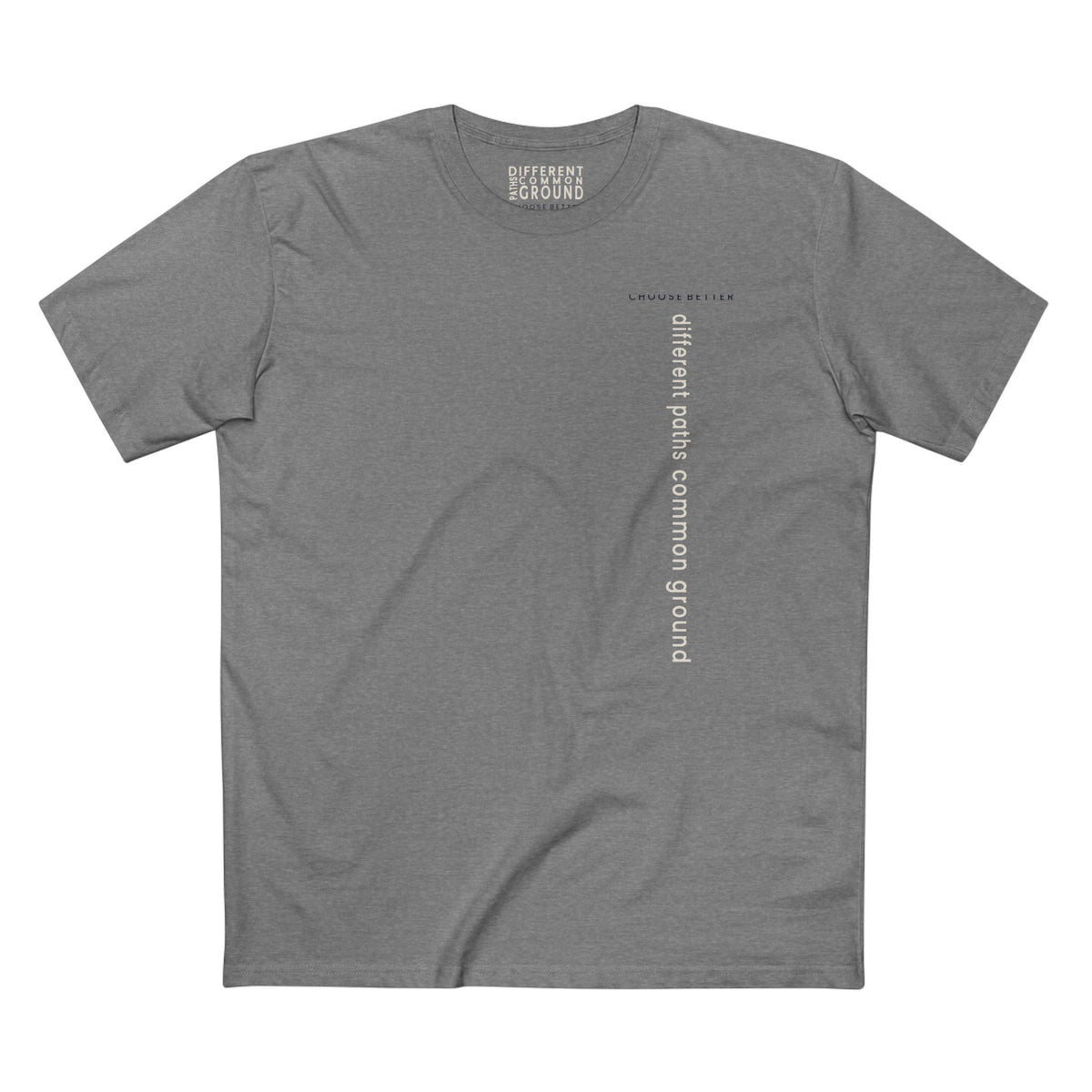 DIFFERENT PATHS COMMON GROUND VERTICAL STREAM PREMIUM T-SHIRT in Heather Gray