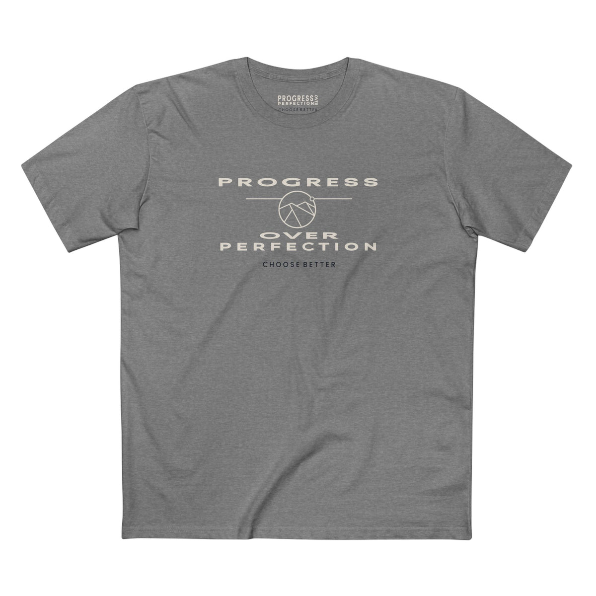 PROGRESS OVER PERFECTION EMBLEM PREMIUM T-SHIRT in Heather Gray
