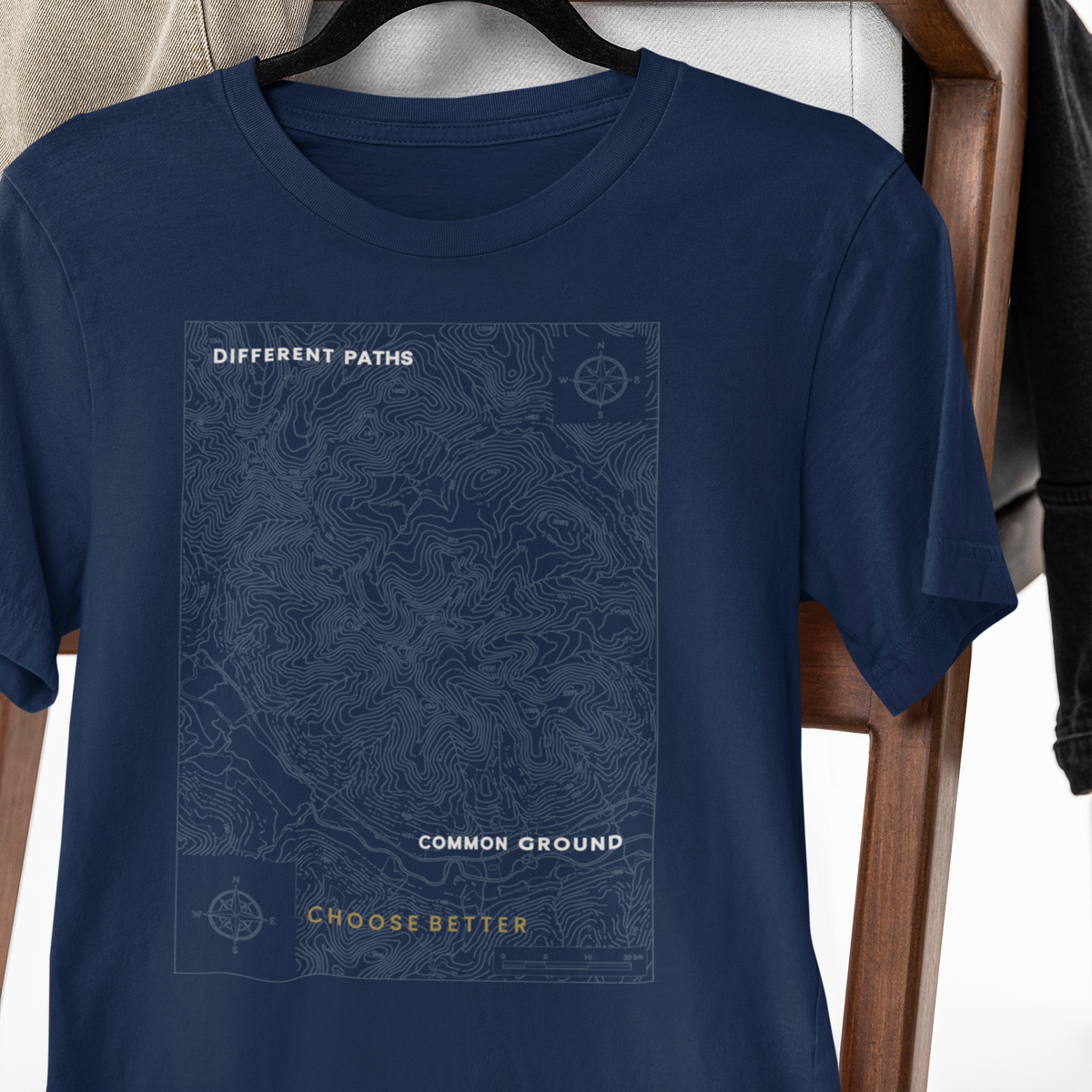 DIFFERENT PATHS COMMON GROUND TOPOGRAPHY PREMIUM T-SHIRT