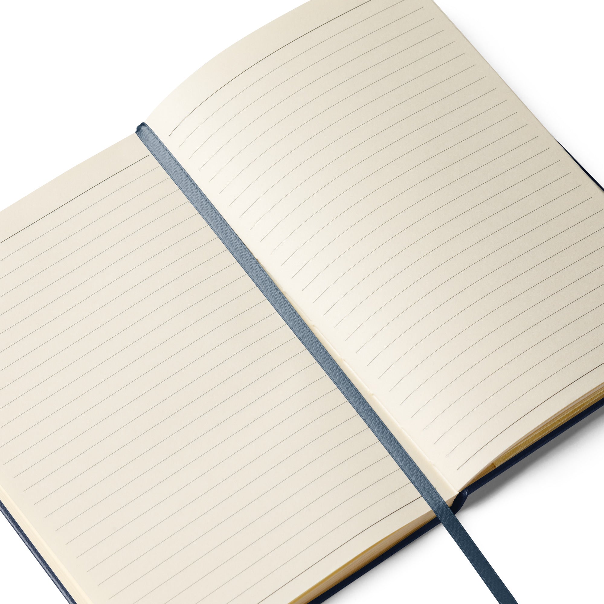 Open notebook with lined pages on a white background