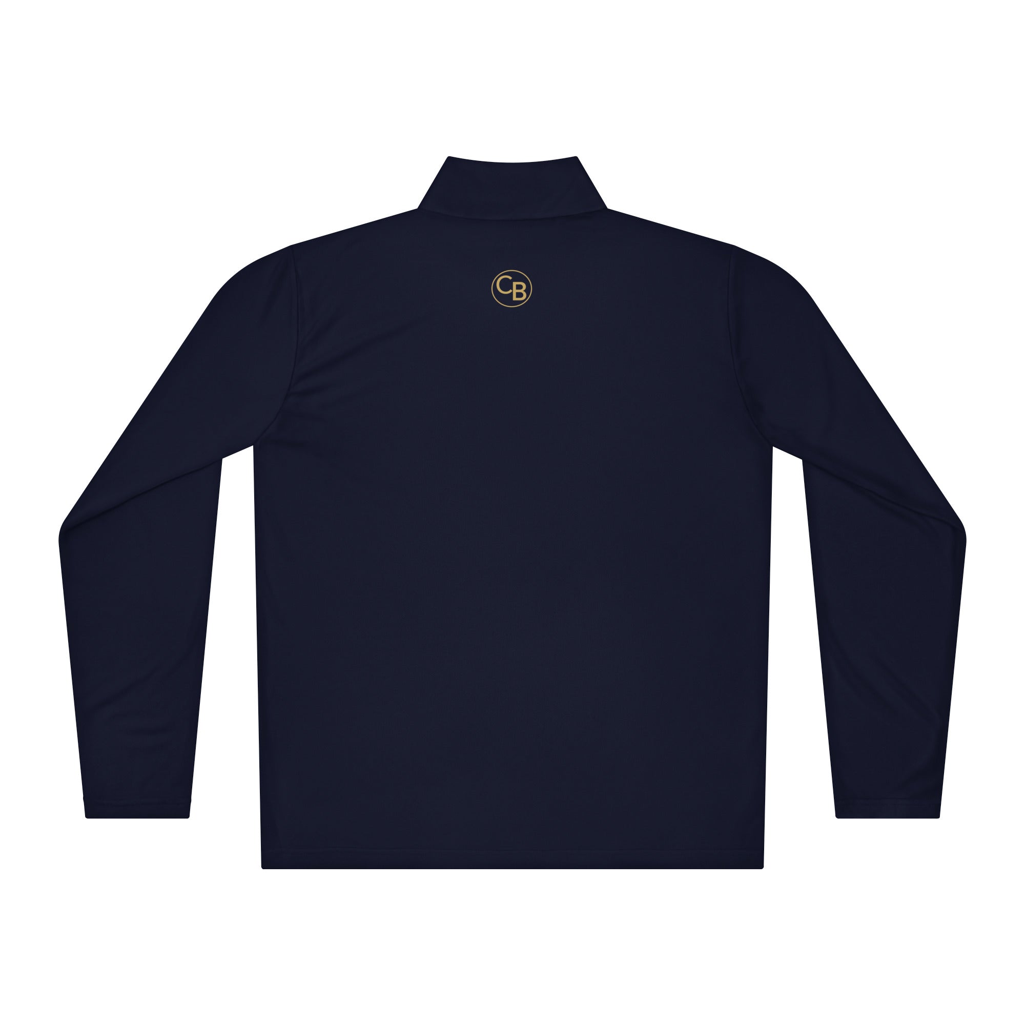 Navy long-sleeve shirt with a yellow logo on the chest against a white background